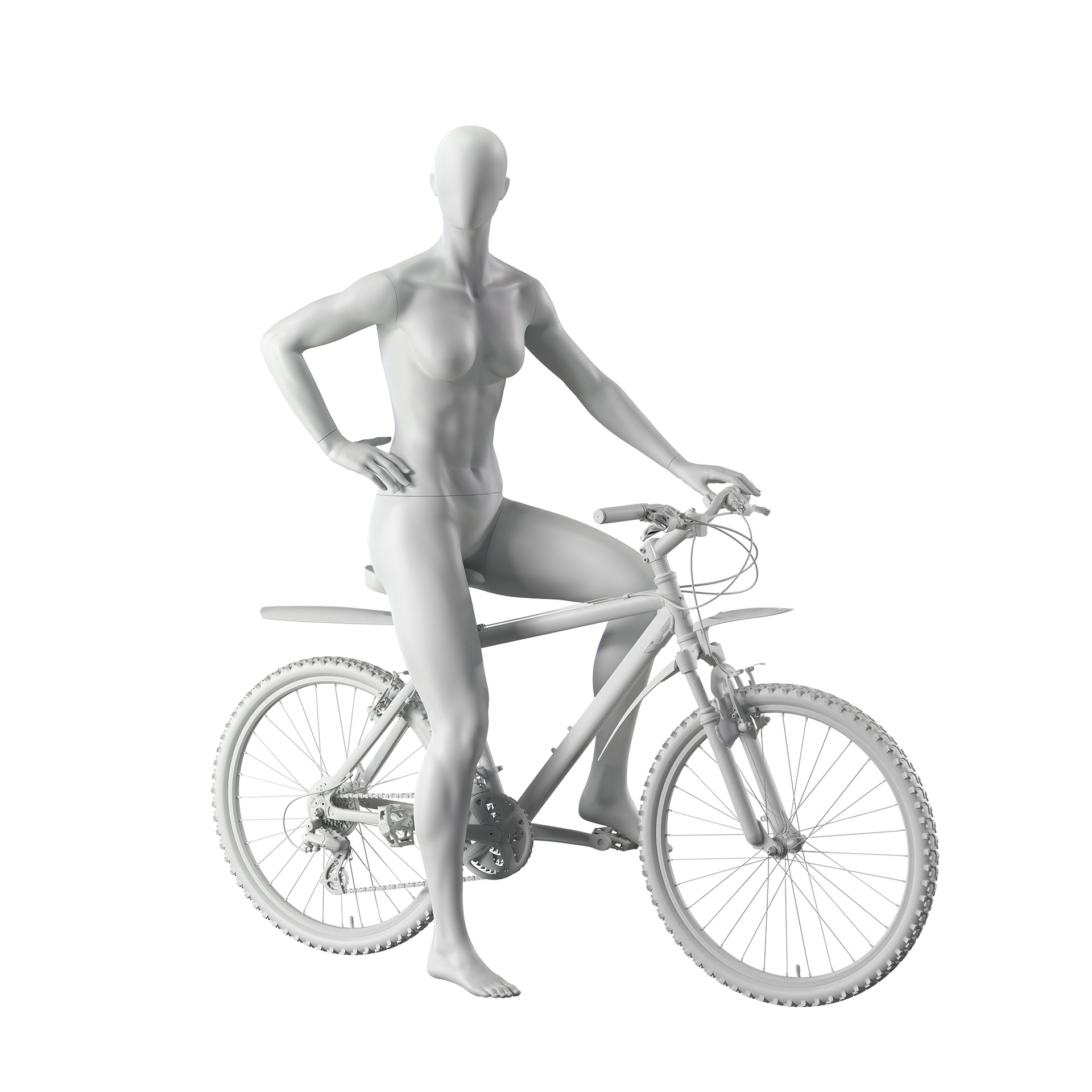 BINK - Mannequin sportif de cycliste, femme, gris, tête abstraite, pose debout 28