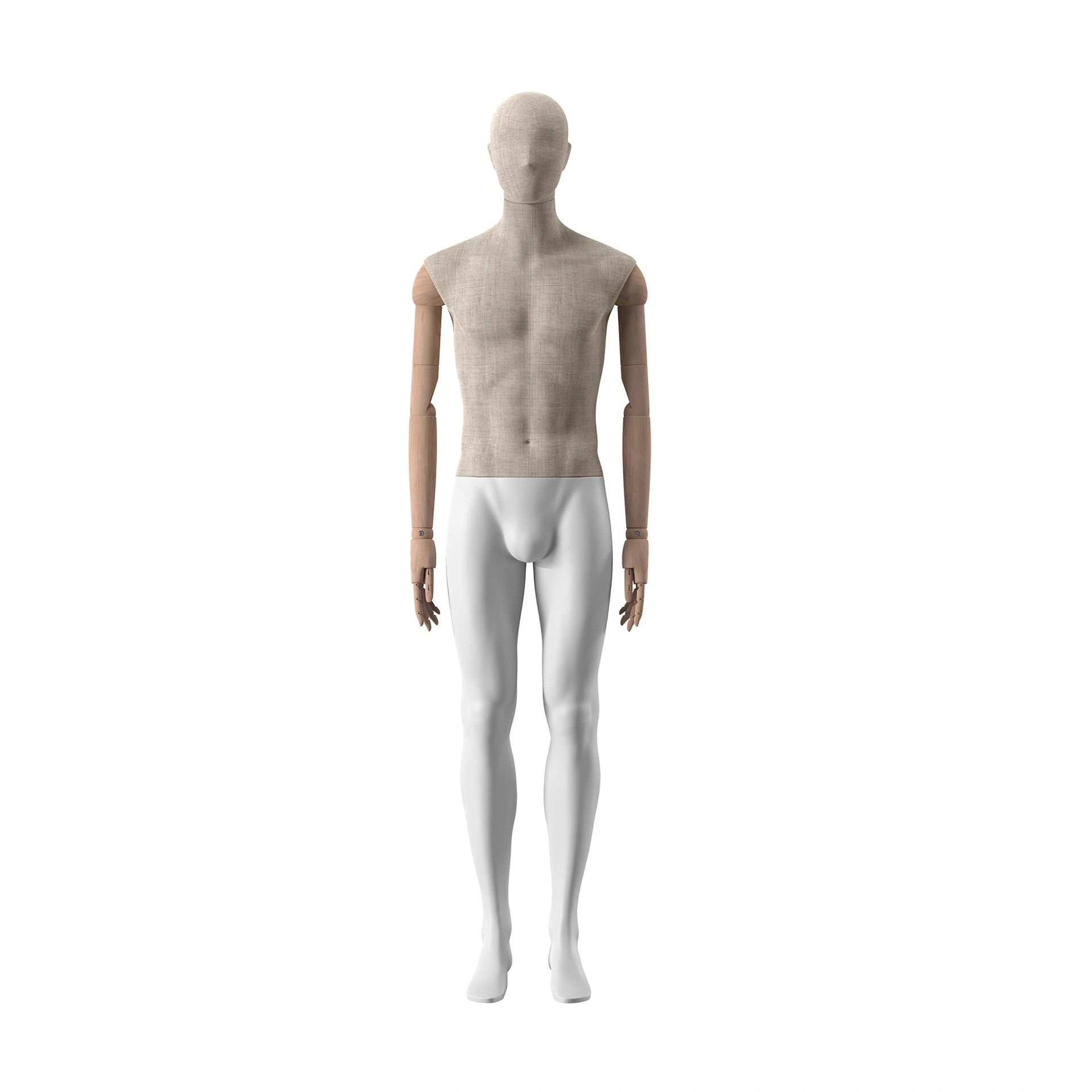 BINK - Vintage mannequin, male, wooden arms, covered with fabric, standing pose 43