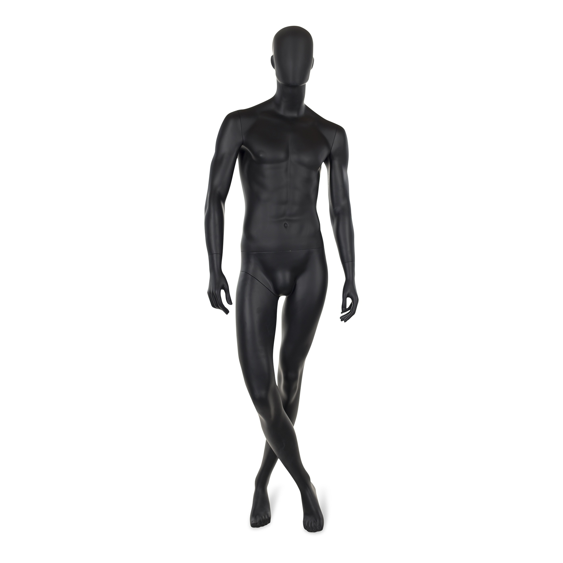BINK - Zwarte heren mannequin, met abstract hoofd, glazen ronde voetplaat, pose 22