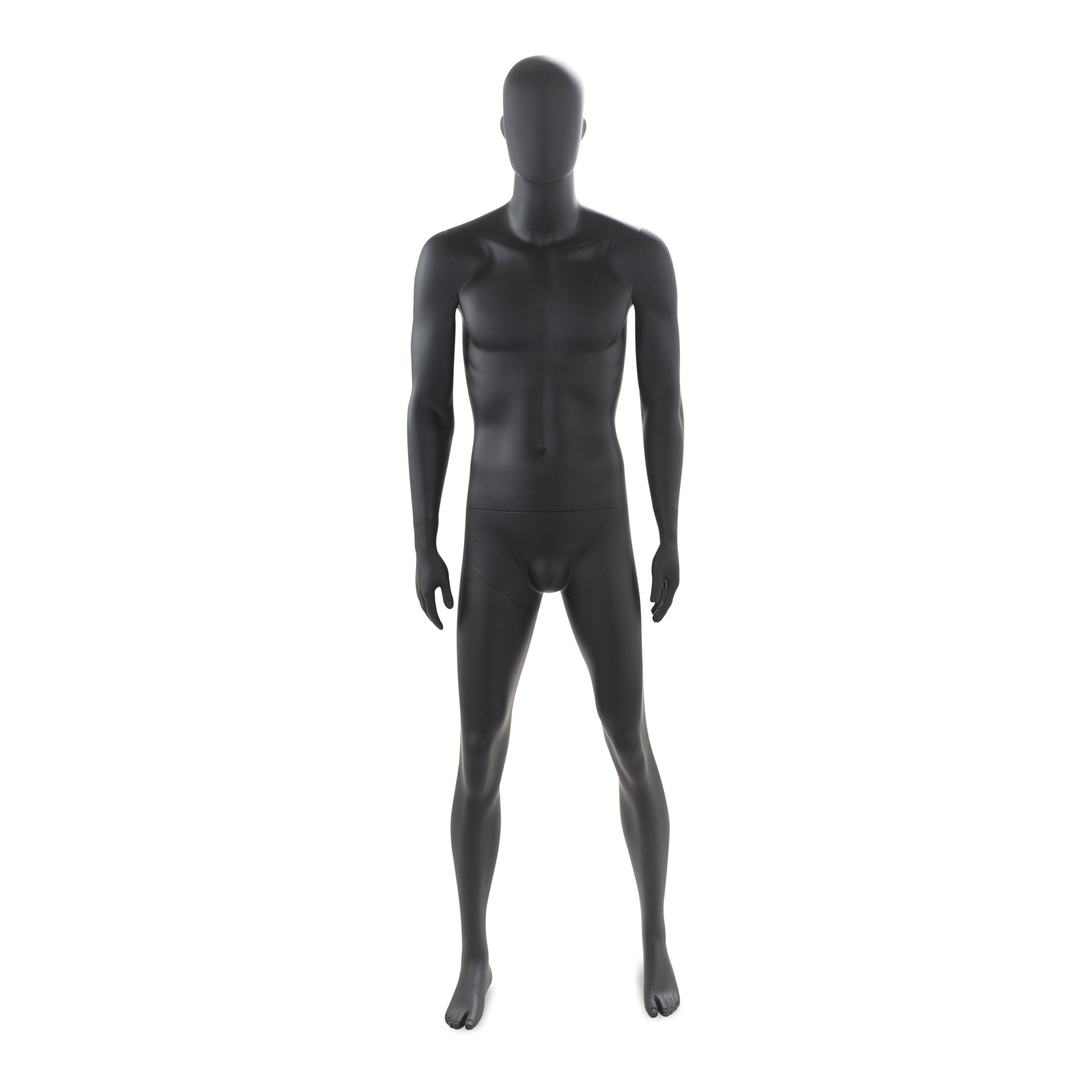 BINK - Zwarte heren mannequin, met abstract hoofd, glazen ronde voetplaat, pose 24