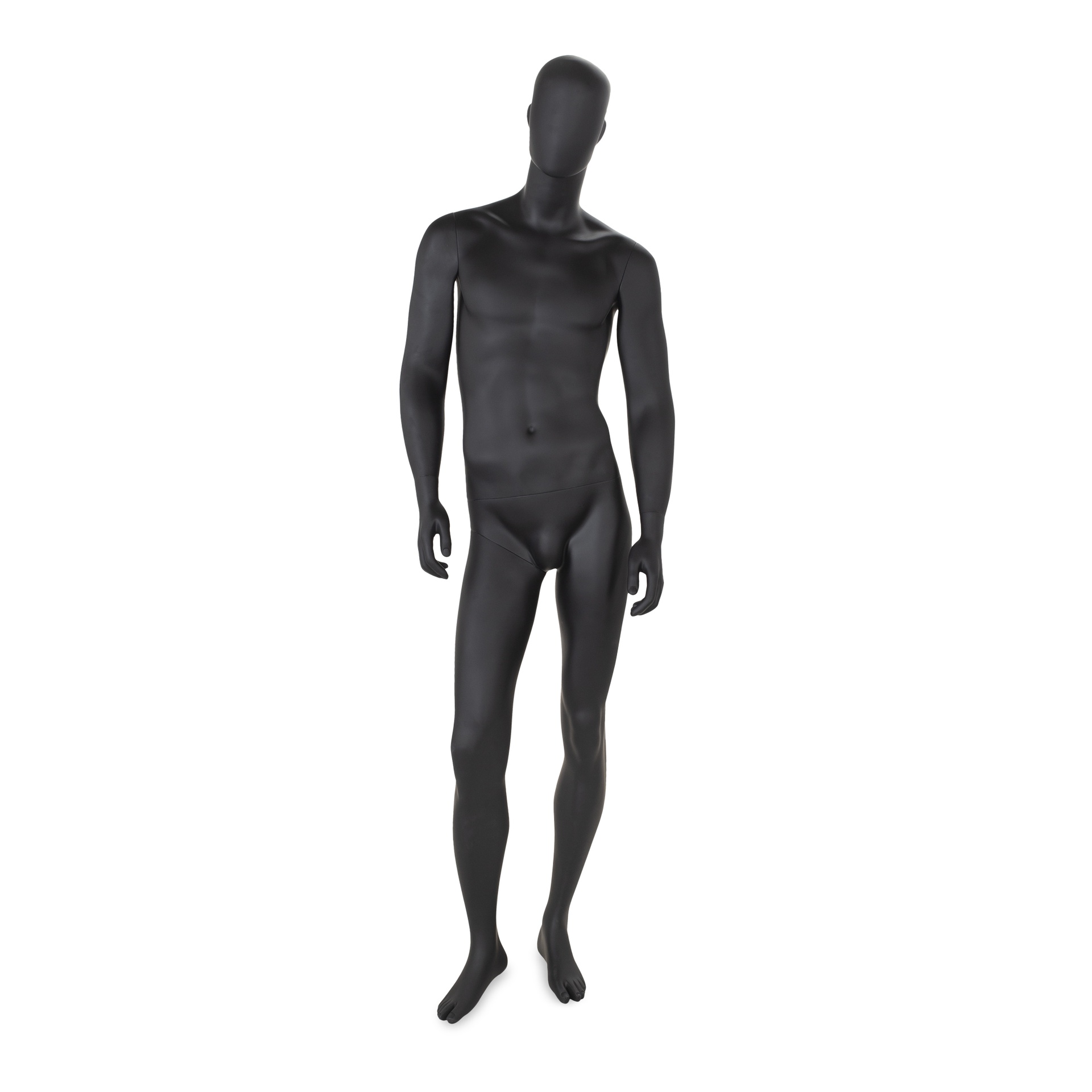 BINK - Zwarte heren mannequin, met abstract hoofd, glazen ronde voetplaat, pose 30