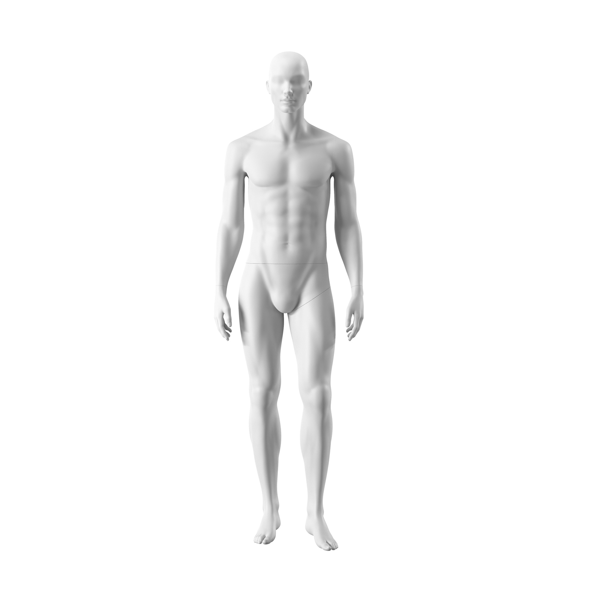 BINK - White male mannequin, abstract head with nose and mouth, round glass base, pose 302