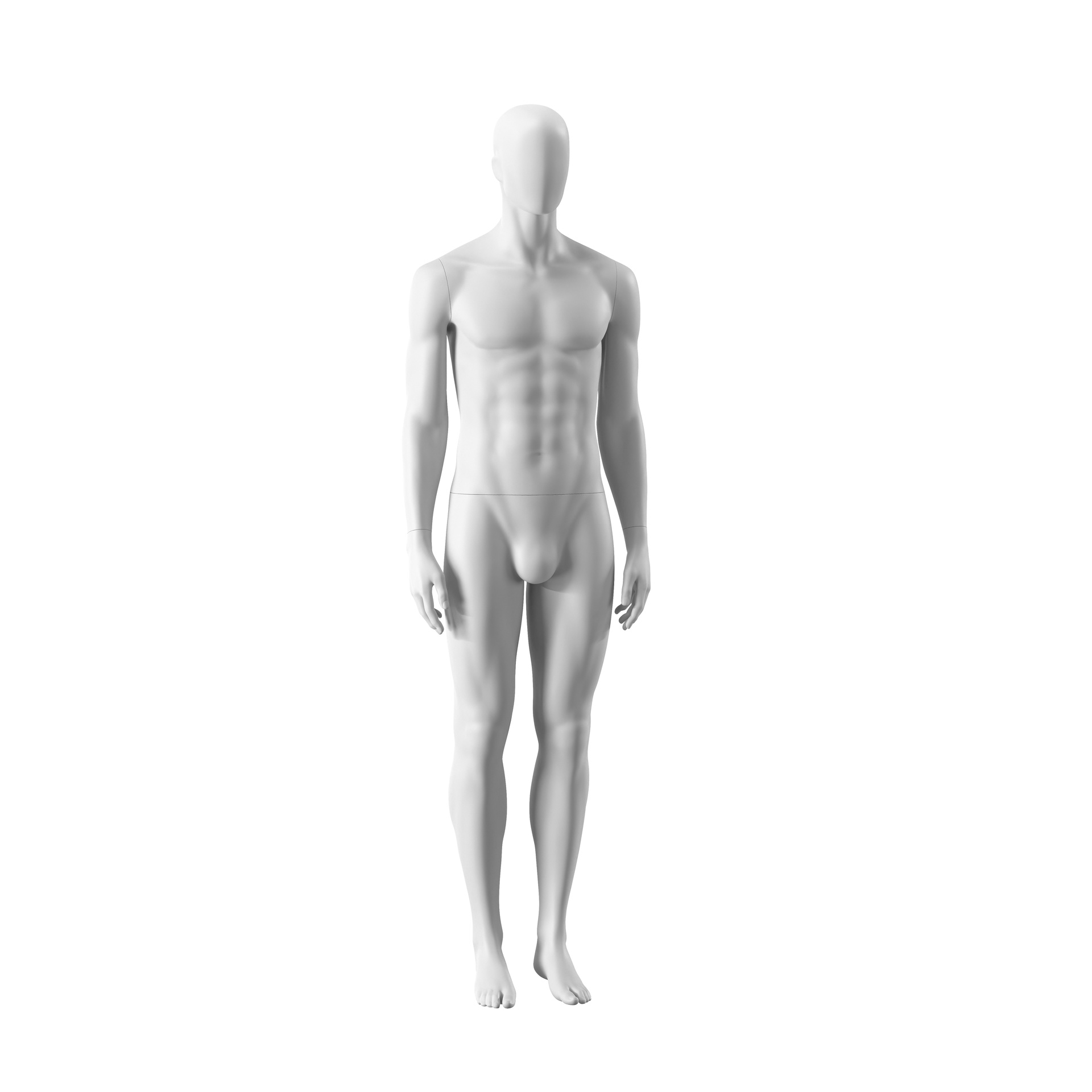 BINK - Maniquí masculino abstracto blanco, con cabeza abstracta, base de metal con acabado en polvo blanco, postura MM102.