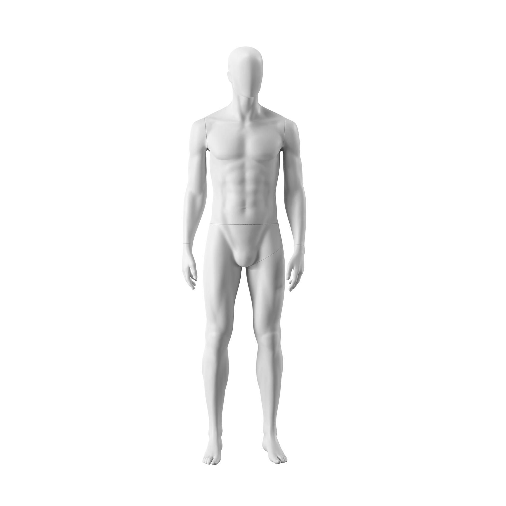 BINK - Maniquí masculino abstracto blanco, con cabeza abstracta, base de metal con acabado en polvo blanco, postura MM103.