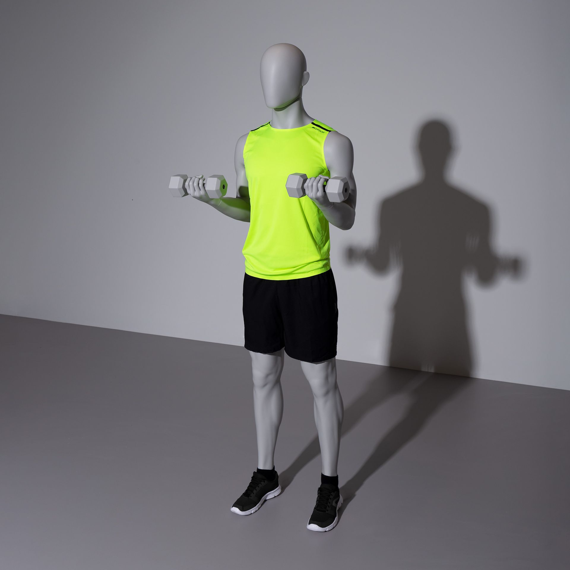 BINK - Fitness sport mannequin, male, grey, abstract head, standing pose 319