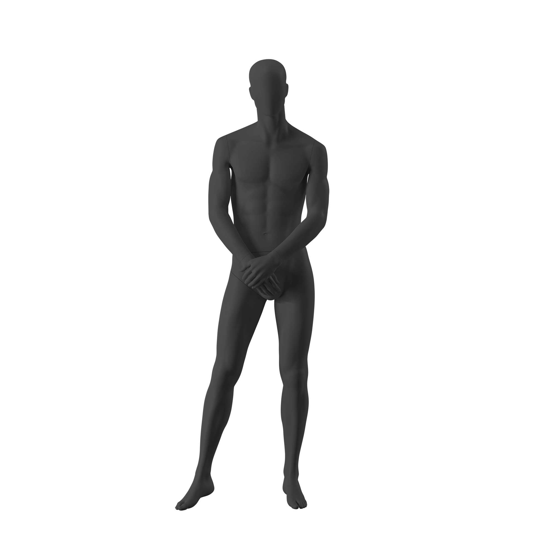 BINK - Schwarze Schaufensterpuppe, Herr, urbaner Stil, abstrakter Kopf, stehende Pose 310