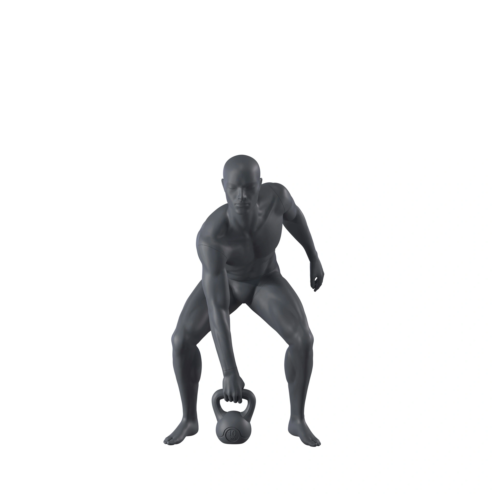 BINK - Kettlebell fitness heren mannequin, grafiet grijs, gestilleerd hoofd, staande pose 315