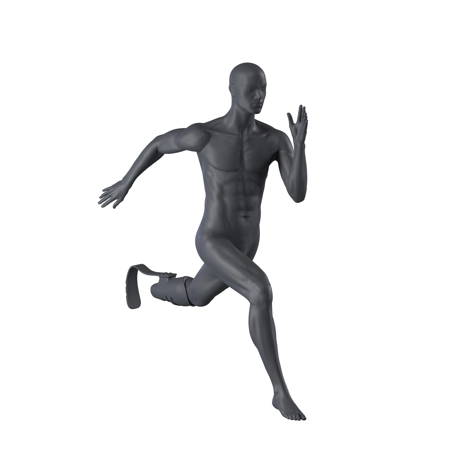 BINK - Lopende heren mannequin met running blade, grafiet grijs, gestilleerd hoofd, staande pose 405