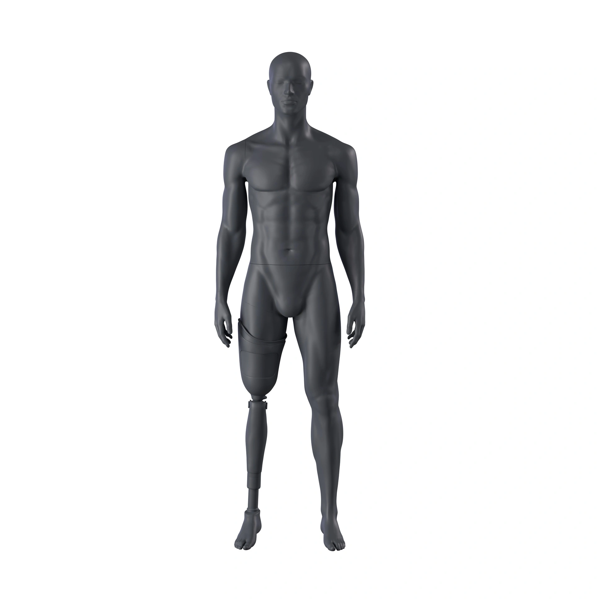 BINK - Sport mannequin with prosthetic leg, male, graphite grey, stylised head, standing pose 401