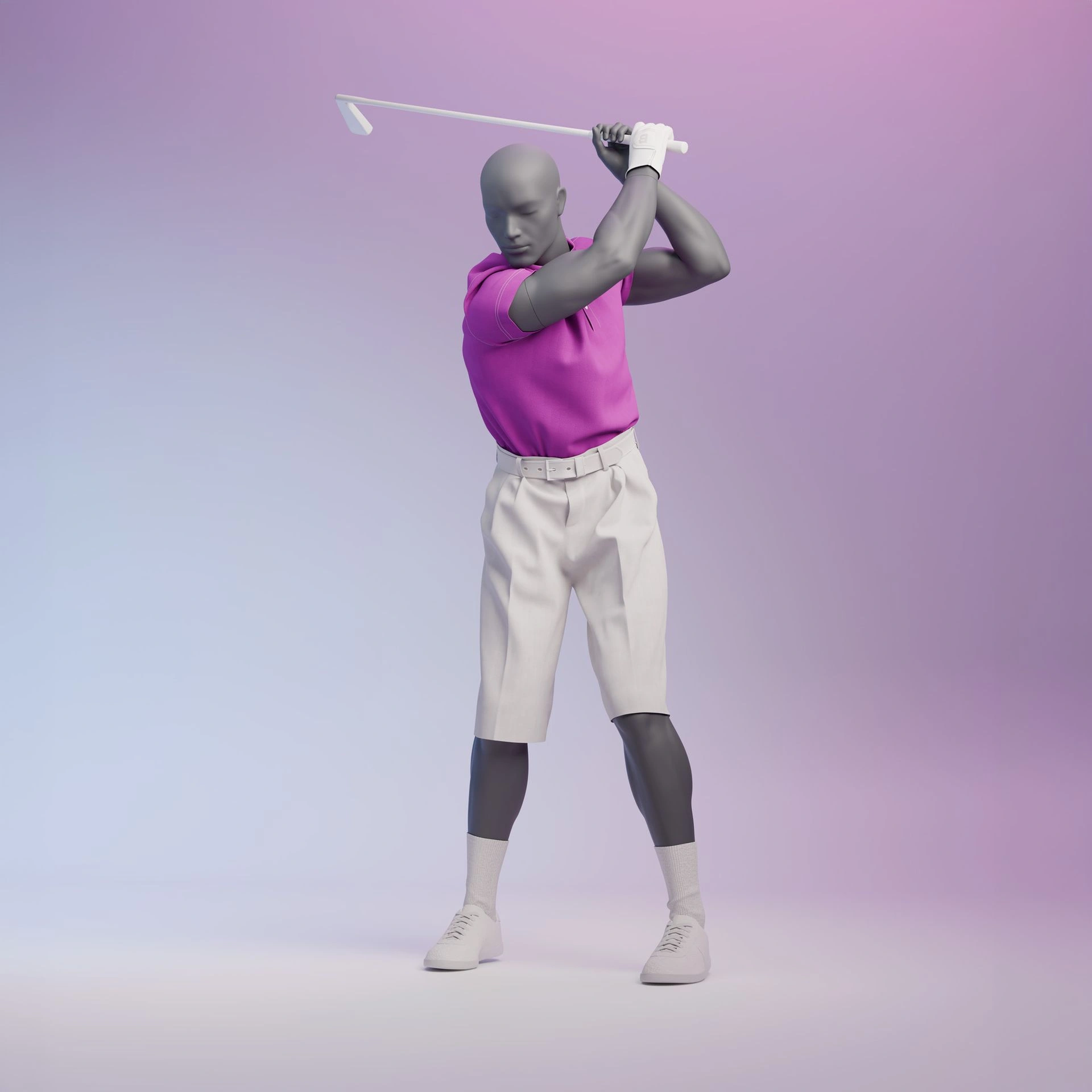 BINK - Golf sport male mannequin, graphite grey, stylized head, standing pose 343