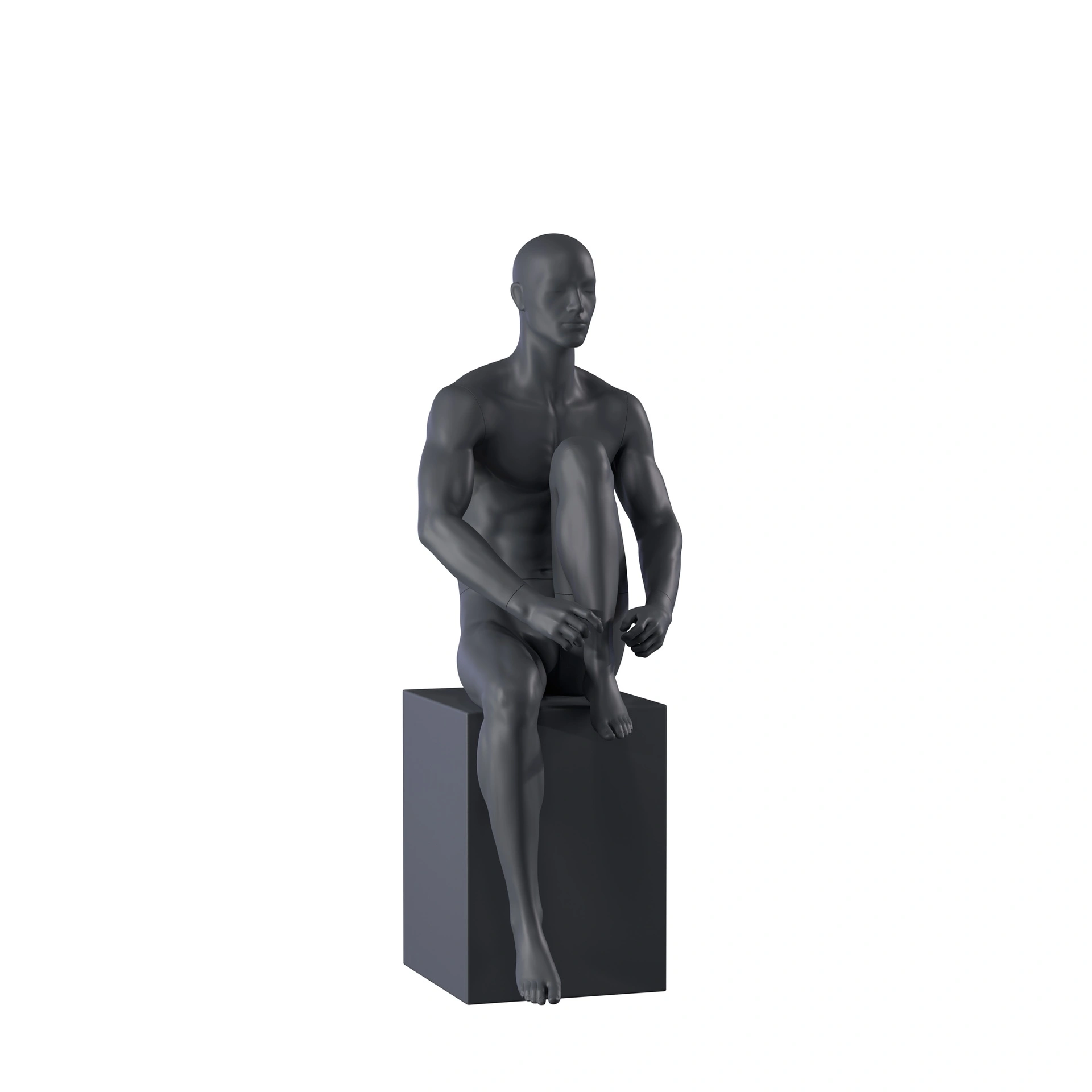 BINK - Mannequin sportif, homme, gris graphite, tête stylisée, pose assise 332