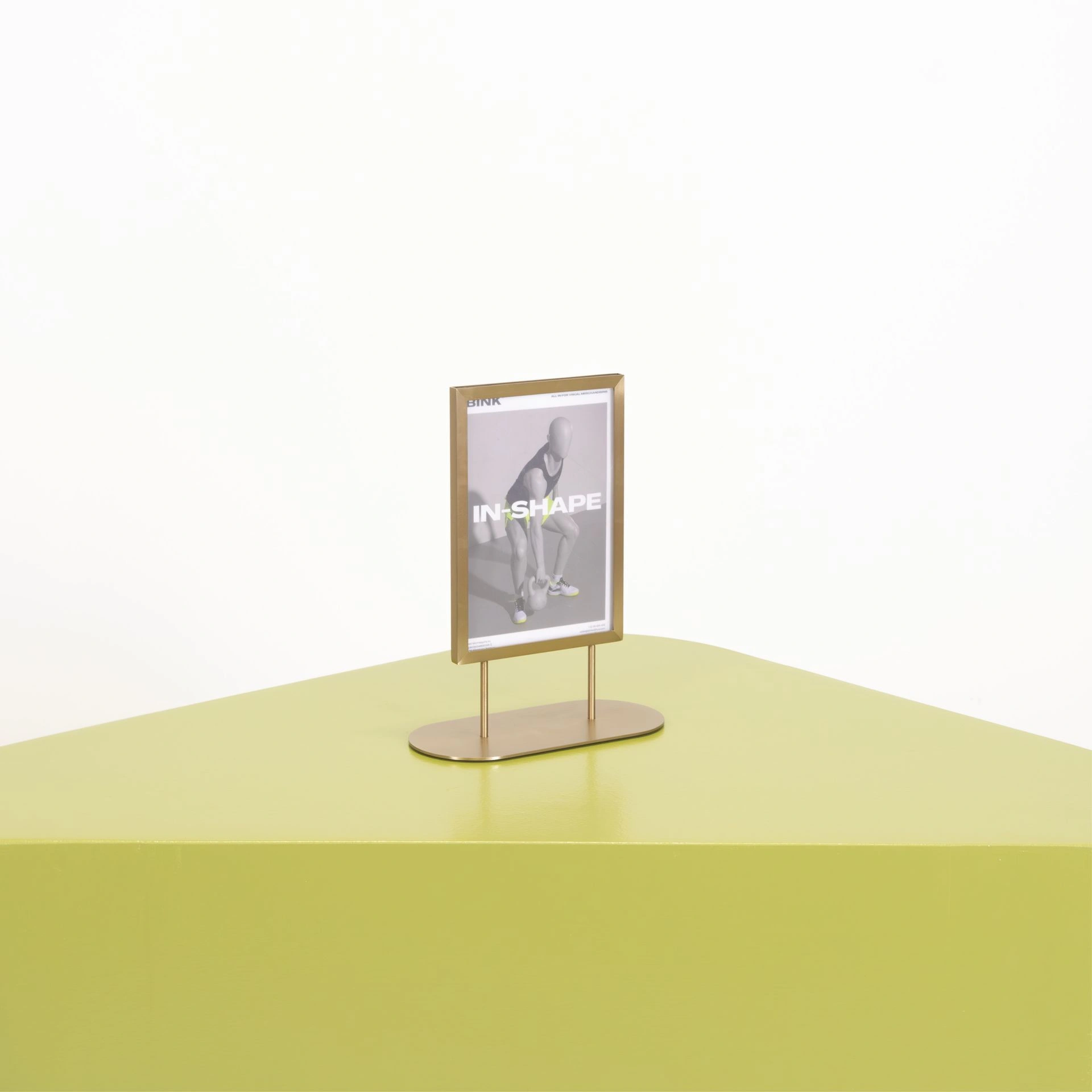 BINK - Info stand A5,  in brushed steel with gold finish