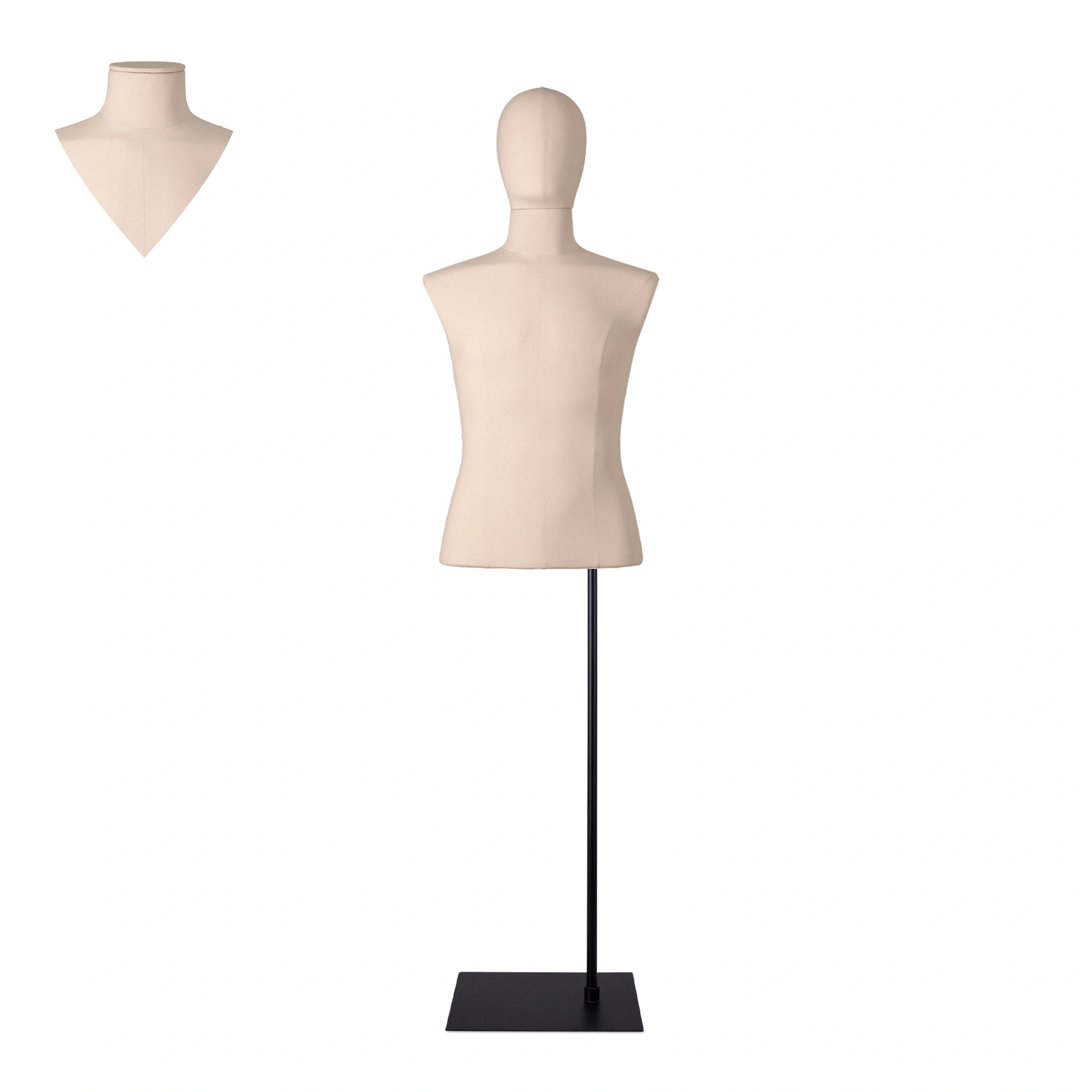 BINK - For rent, male dressform waist length ecru - size M-L, on a black stand