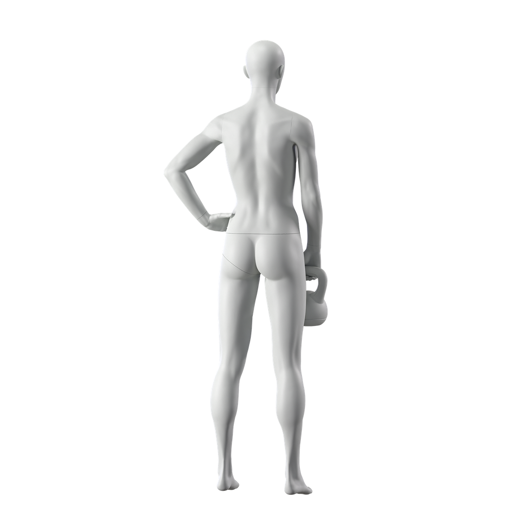 BINK - Kettlebell Fitness Schaufensterpuppe Dame, grau, abstrakter Kopf, stehende Pose 11