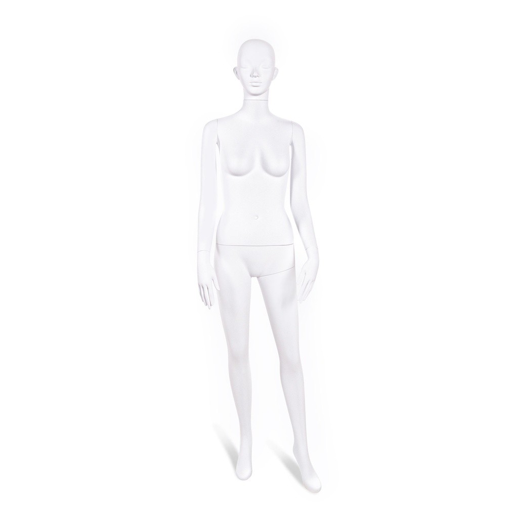 BINK - Maniquí de dama irrompible, cabeza abstracta, maniquí reciclable de plástico ABS, blanco mate, postura 19