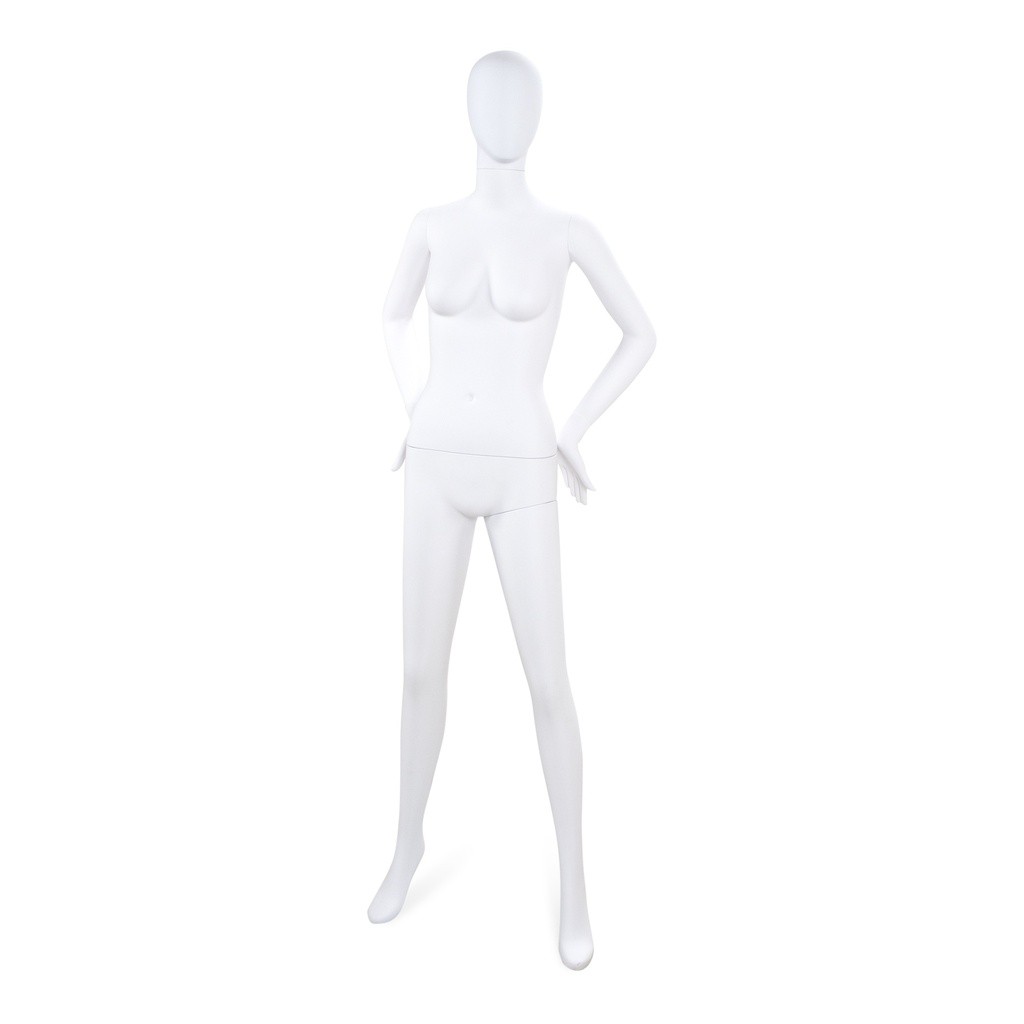 BINK - Maniquí de dama irrompible, cabeza abstracta, maniquí reciclable de plástico ABS, blanco mate, postura 23