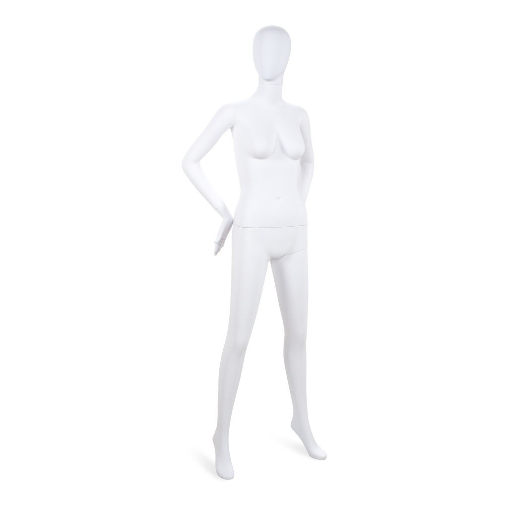 BINK - Maniquí de dama irrompible, cabeza abstracta, maniquí reciclable de plástico ABS, blanco mate, postura 23