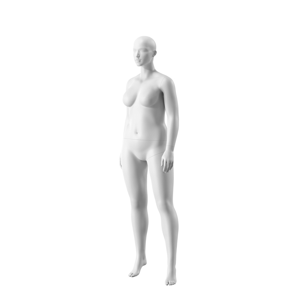 BINK - Dames paspop met grote maat, semi-abstract hoofd, confectiemaat 44EU, wit mat, staande pose 04