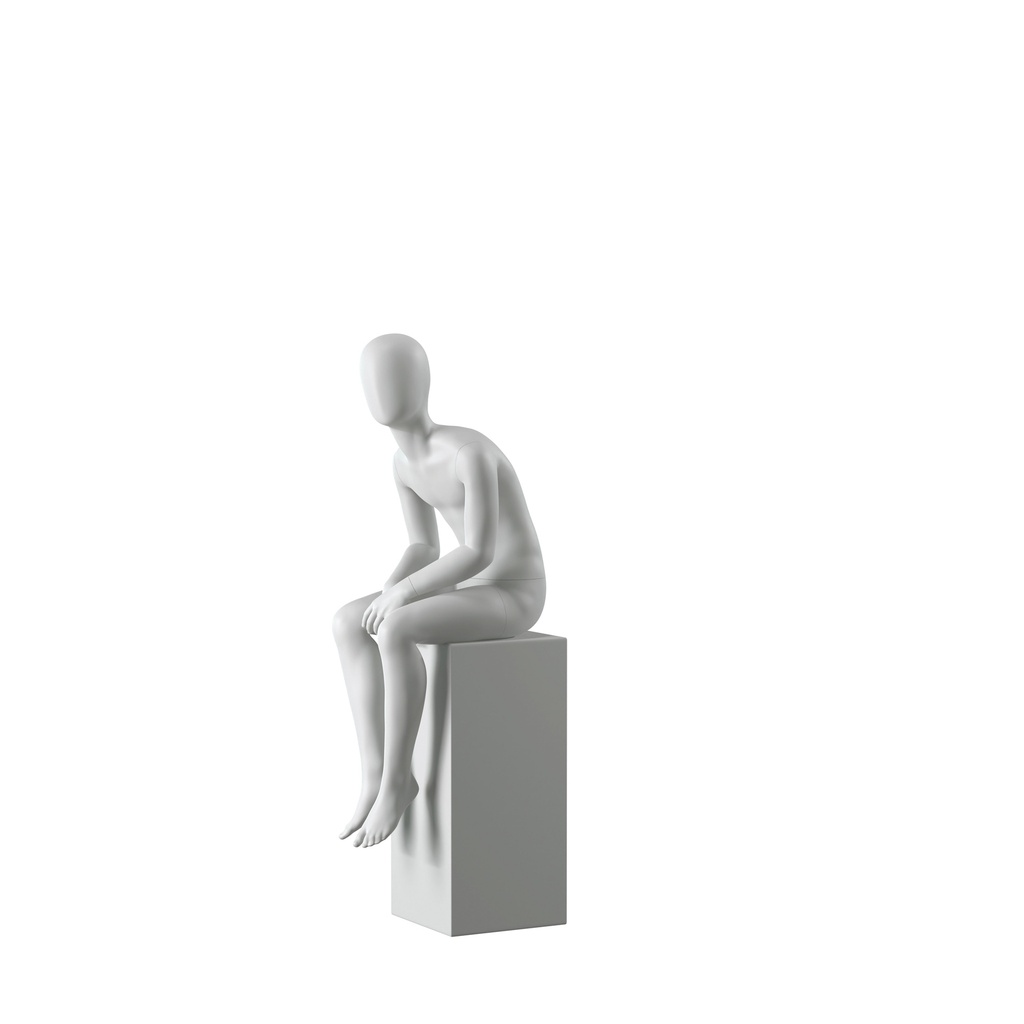 BINK - Mannequin enfant abstrait gris, avec tête abstraite, 10 ans, assis, pose C211