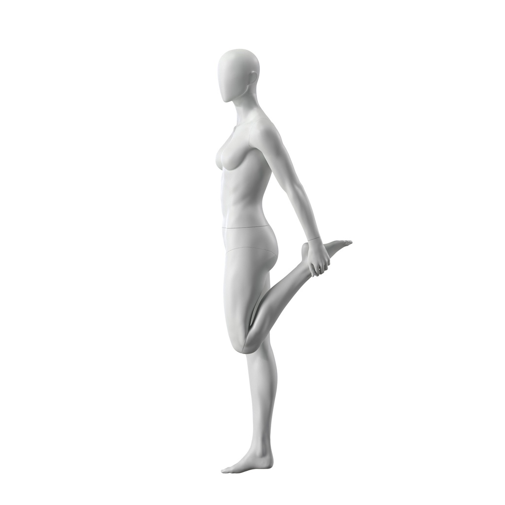 BINK - Mannequin sportif d'étirement, femme, gris, tête abstraite, pose debout 03