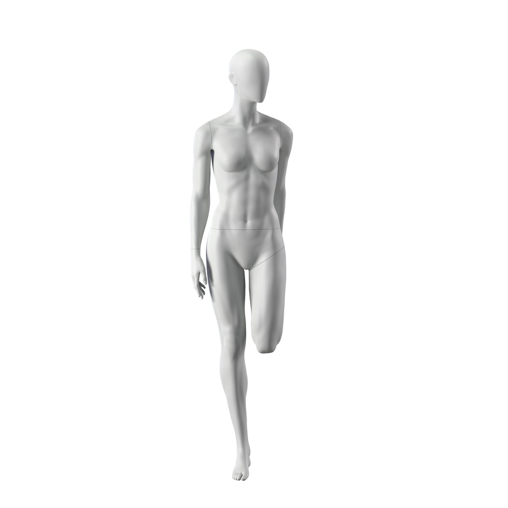 BINK - Mannequin sportif d'étirement, femme, gris, tête abstraite, pose debout 03