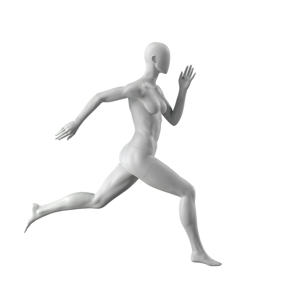 BINK - Sprinting sport mannequin, female, grey, abstract head, standing pose 25