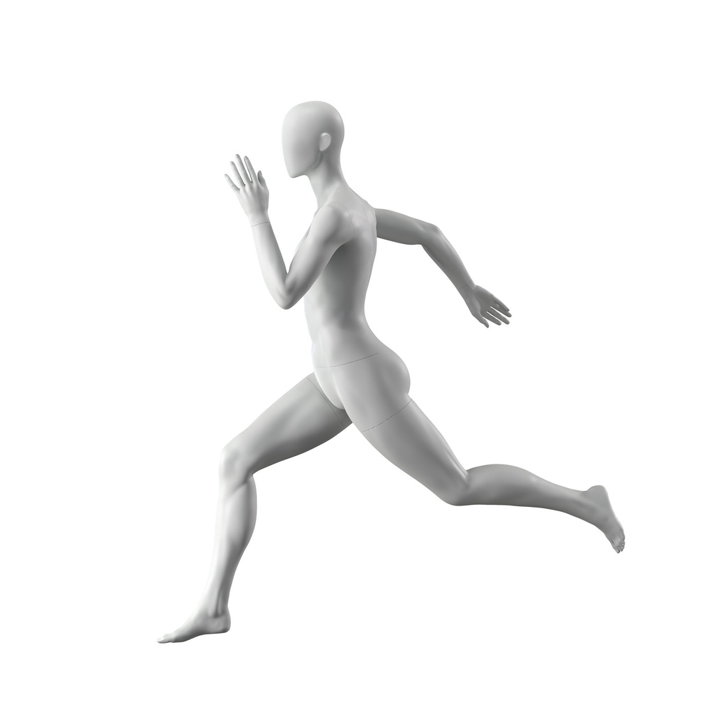BINK - Sprinting sport mannequin, female, grey, abstract head, standing pose 25