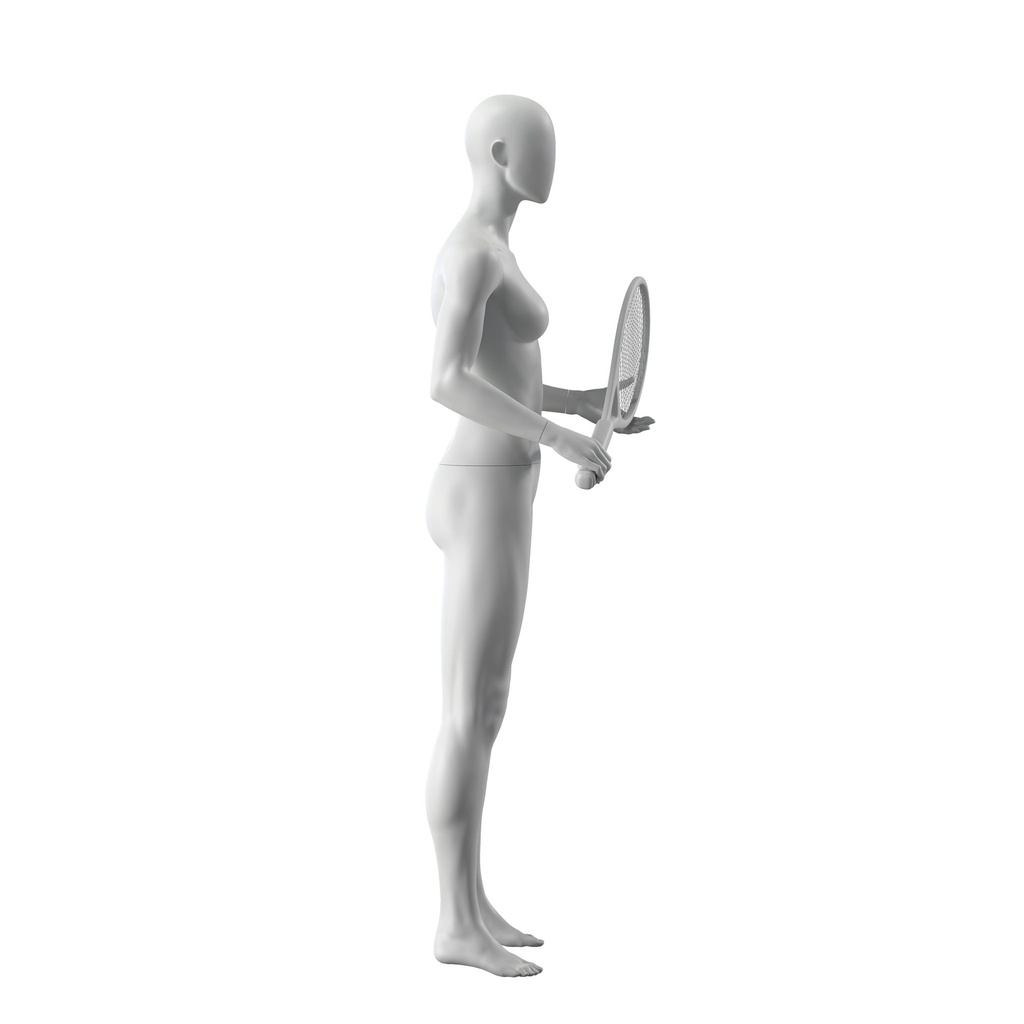 BINK - Maniquí de deporte tenis, mujer, gris, cabeza abstracta, postura de pie 02