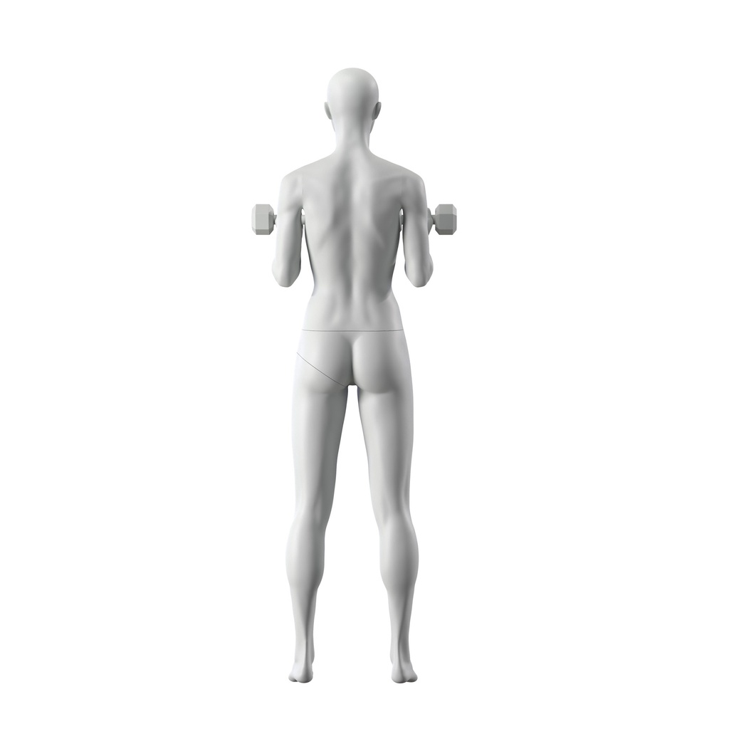 BINK - Kettlebell Fitness Schaufensterpuppe Dame, grau, abstrakter Kopf, stehende Pose 12