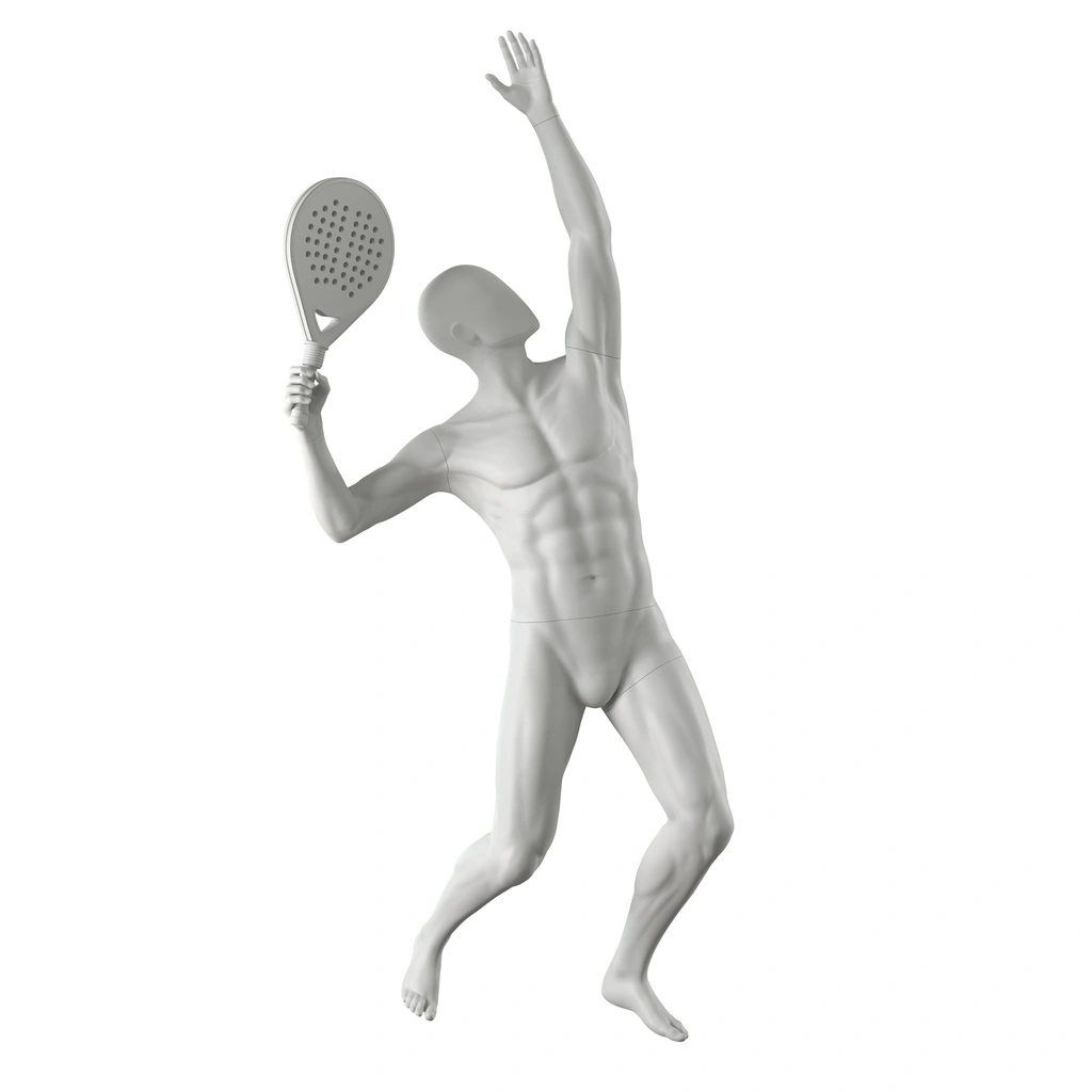 BINK - Tennis / Padel Schaufensterpuppe Herr, grau, abstrakter Kopf stehende Pose 313