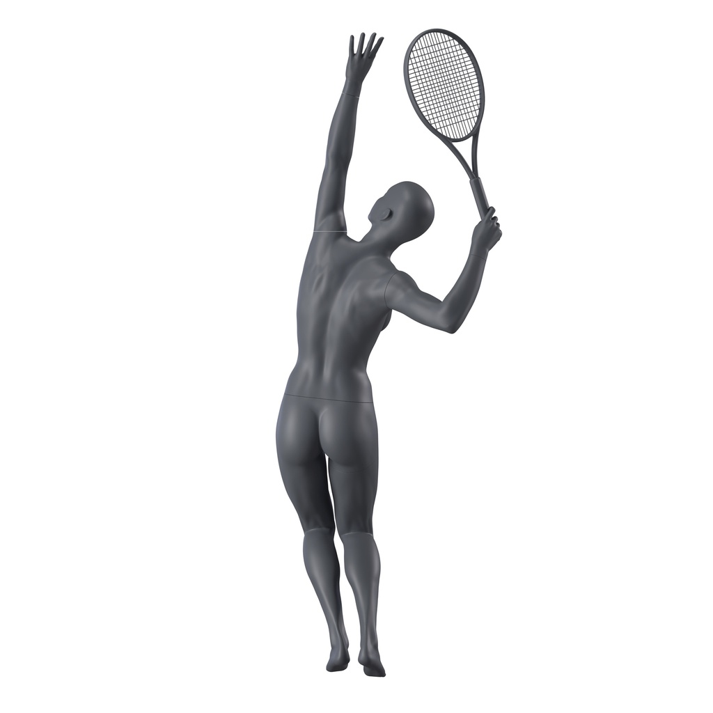 BINK - Mannequin sportif de tennis et de padel, femme, gris graphite, tête abstraite, pose debout 50