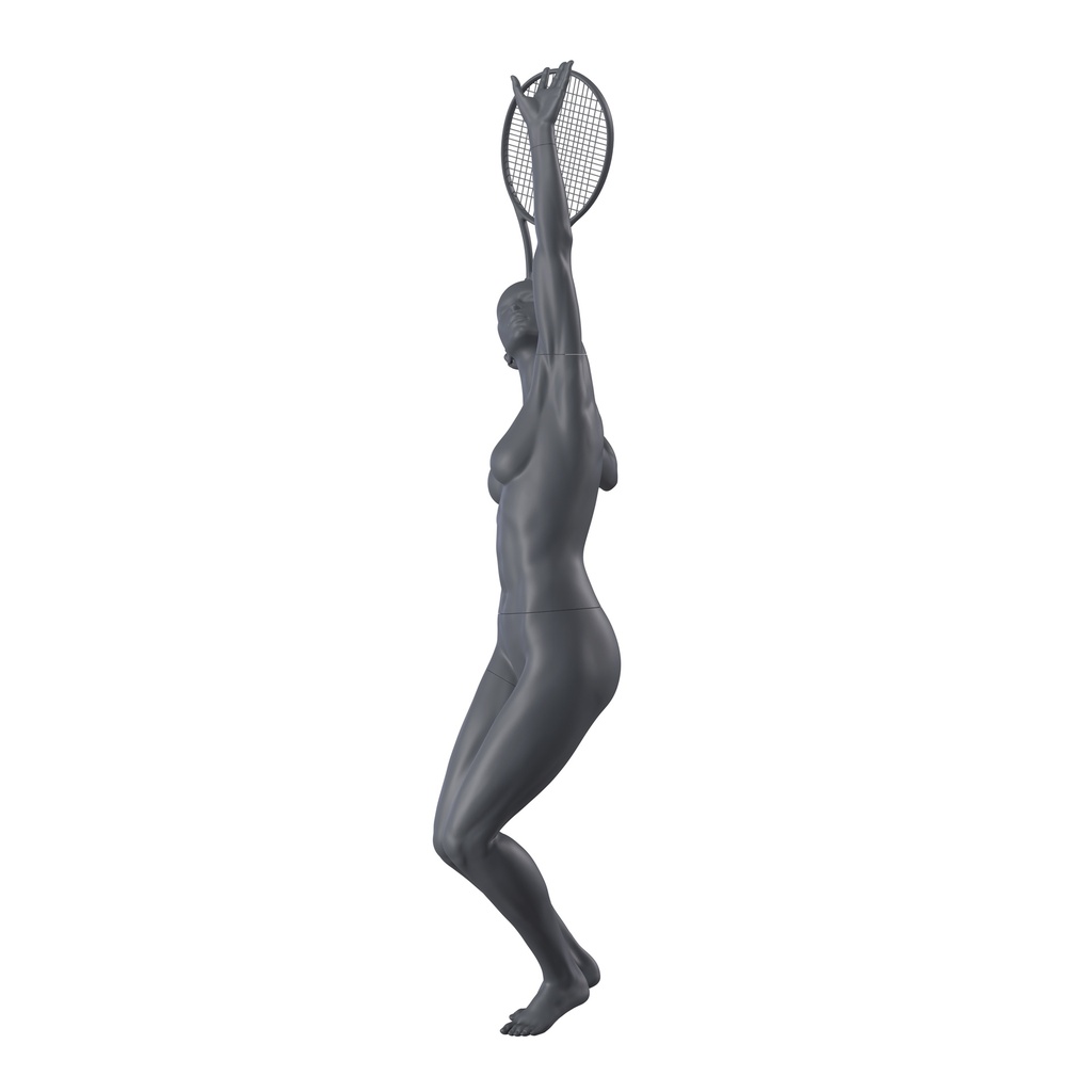 BINK - Mannequin sportif de tennis et de padel, femme, gris graphite, tête abstraite, pose debout 50