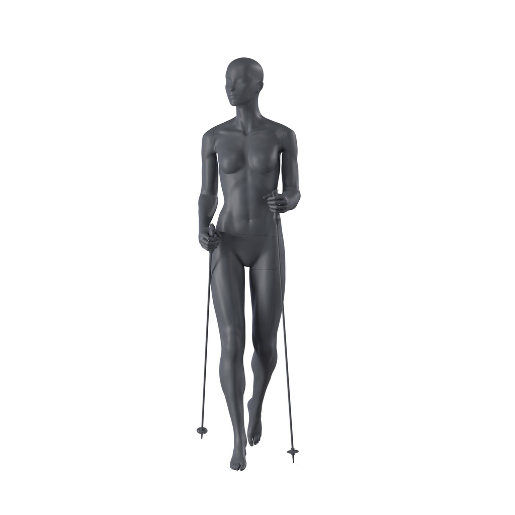 BINK - Maniquí de deporte senderismo/trekking, mujer, gris grafito, cabeza estilizada, postura de pie 161