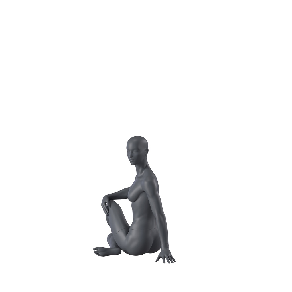 Yoga sport dames mannequin, grafiet grijs, gestilleerd hoofd, zittende pose 124