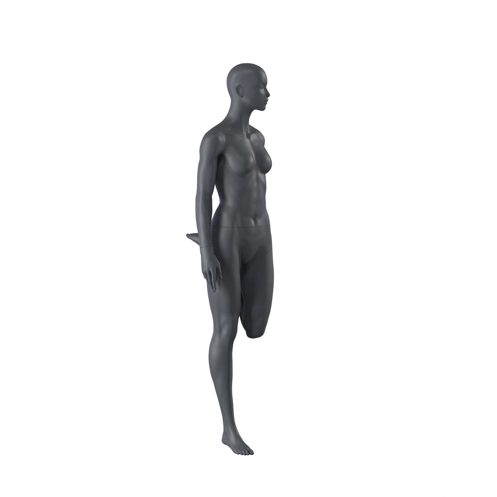 BINK - Maniquí de deporte yoga, mujer, gris grafito, cabeza estilizada, postura de pie 03