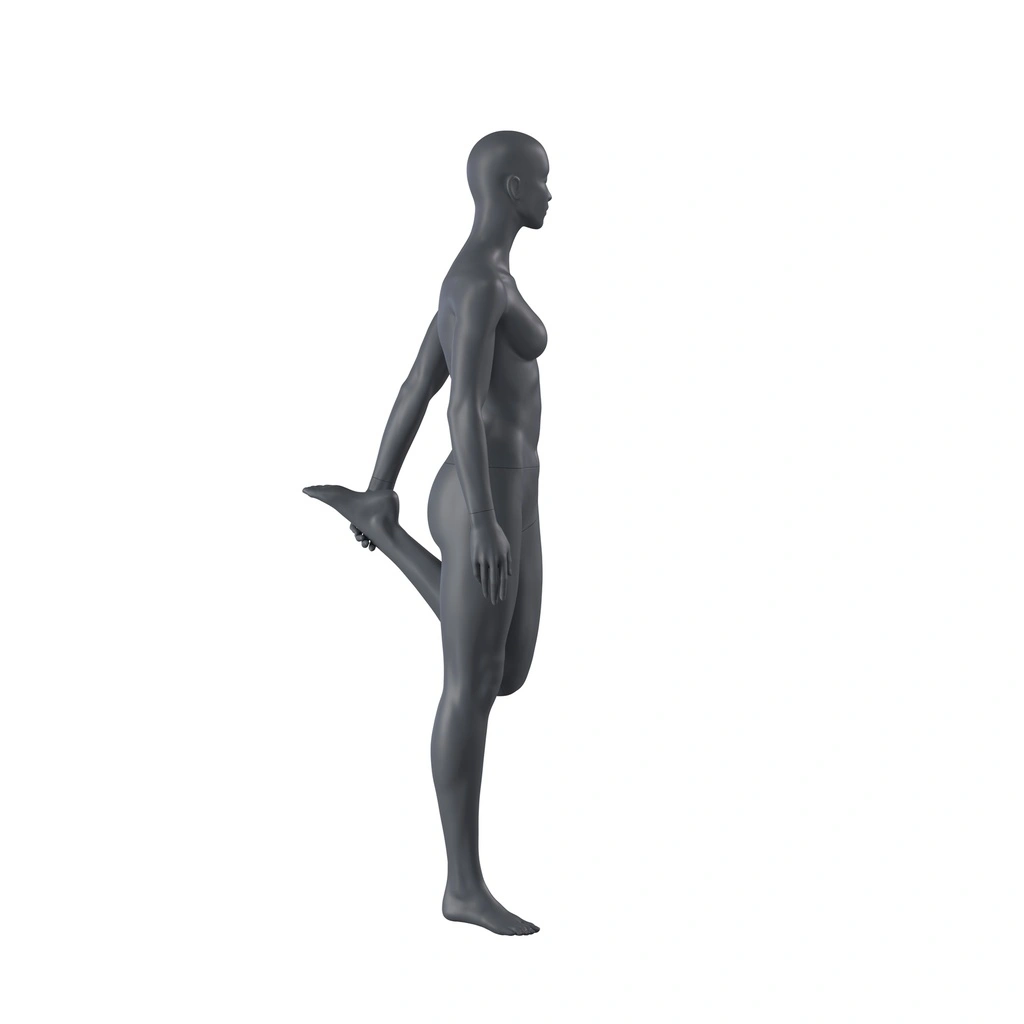 BINK - Maniquí de deporte yoga, mujer, gris grafito, cabeza estilizada, postura de pie 03