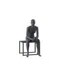 Sport dames mannequin, grafiet grijs, gestilleerd hoofd, zittende pose 07 