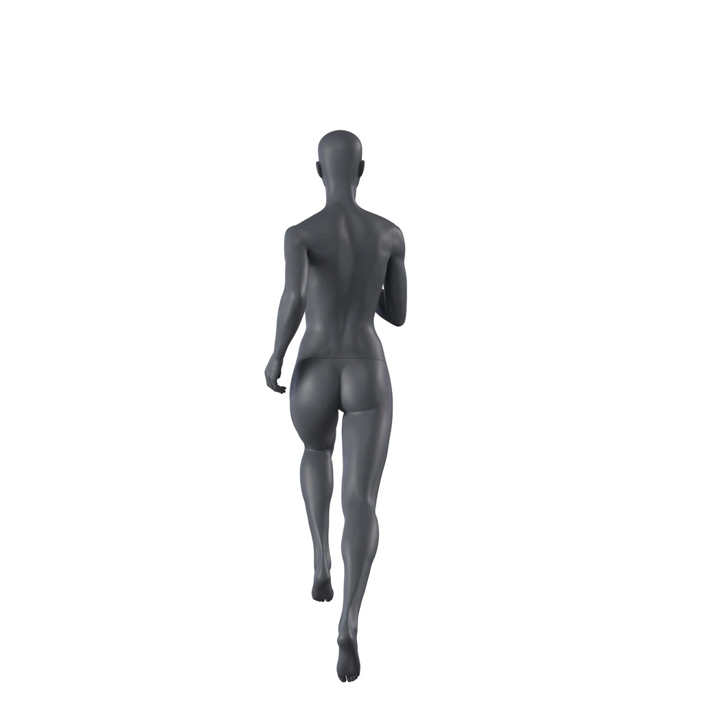 Lopende sport dames mannequin, grafiet grijs, gestilleerd hoofd, staande pose 04