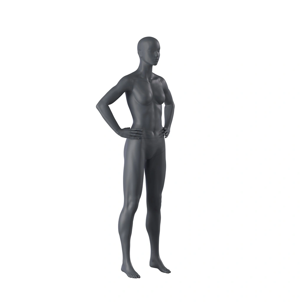 BINK - Maniquí de deporte mujer, gris grafito, cabeza estilizada, postura de pie 13