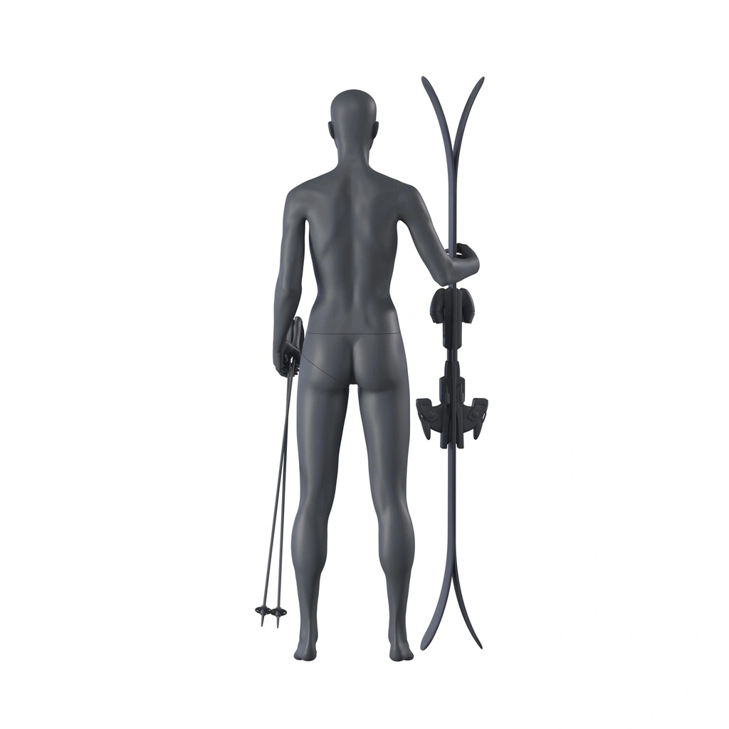 BINK - Mannequin sportif de ski, femme, gris graphite, tête abstraite, pose debout 10