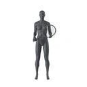 Sport dames etalagepop, tennis pose, grafiet grijs, gestilleerd hoofd, staande pose 02