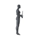 Sport dames etalagepop, tennis pose, grafiet grijs, gestilleerd hoofd, staande pose 02
