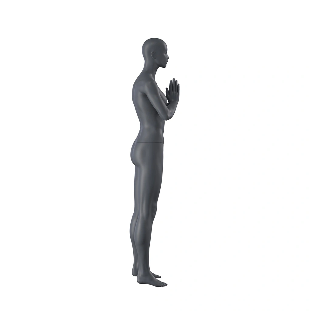BINK - Maniquí de deporte yoga, mujer, gris grafito, cabeza estilizada, postura de pie 17