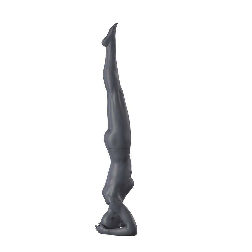 BINK - Mannequin sportif de yoga, femme, gris graphite, tête abstraite, pose 38