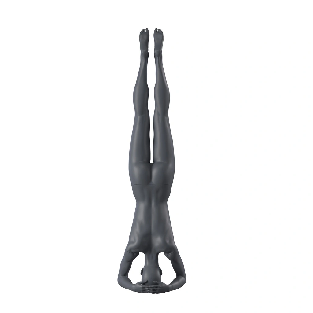 BINK - Mannequin sportif de yoga, femme, gris graphite, tête abstraite, pose 38