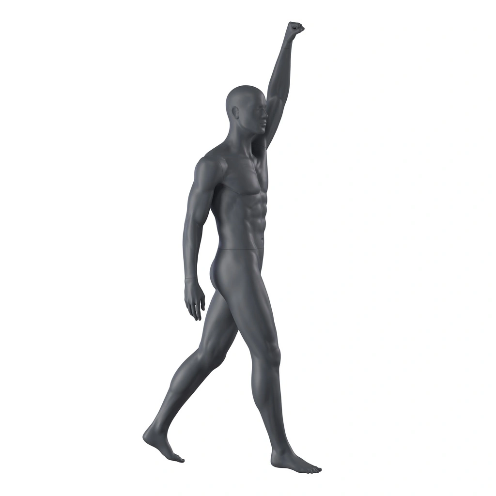 BINK - Cheering sport mannequin, male, graphite grey, stylised head, standing pose 306