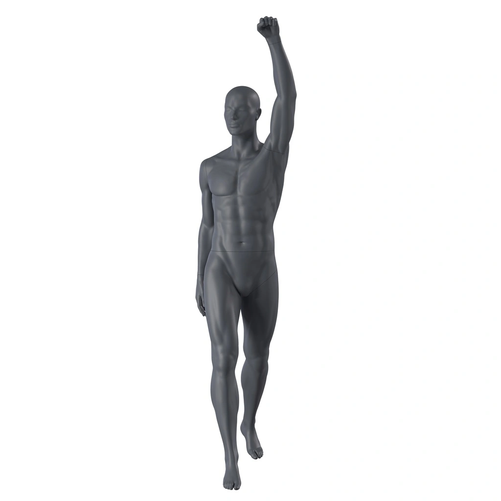 BINK - Cheering sport mannequin, male, graphite grey, stylised head, standing pose 306