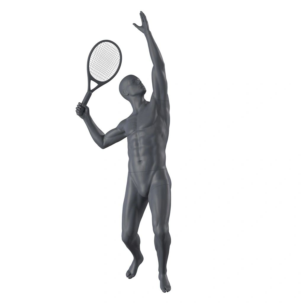 BINK - Tennis and padel sport mannequin, male, graphite grey, stylised head, standing pose 313 