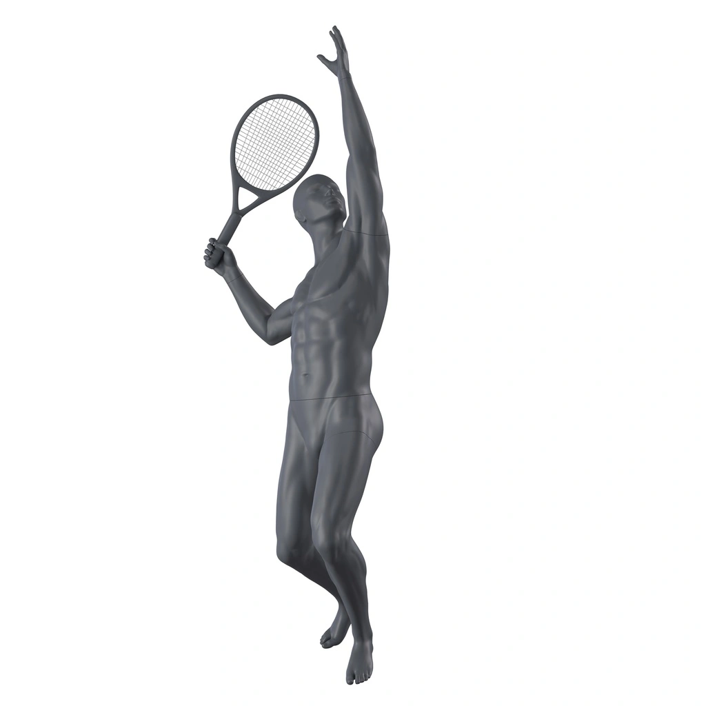 BINK - Tennis and padel sport mannequin, male, graphite grey, stylised head, standing pose 313 