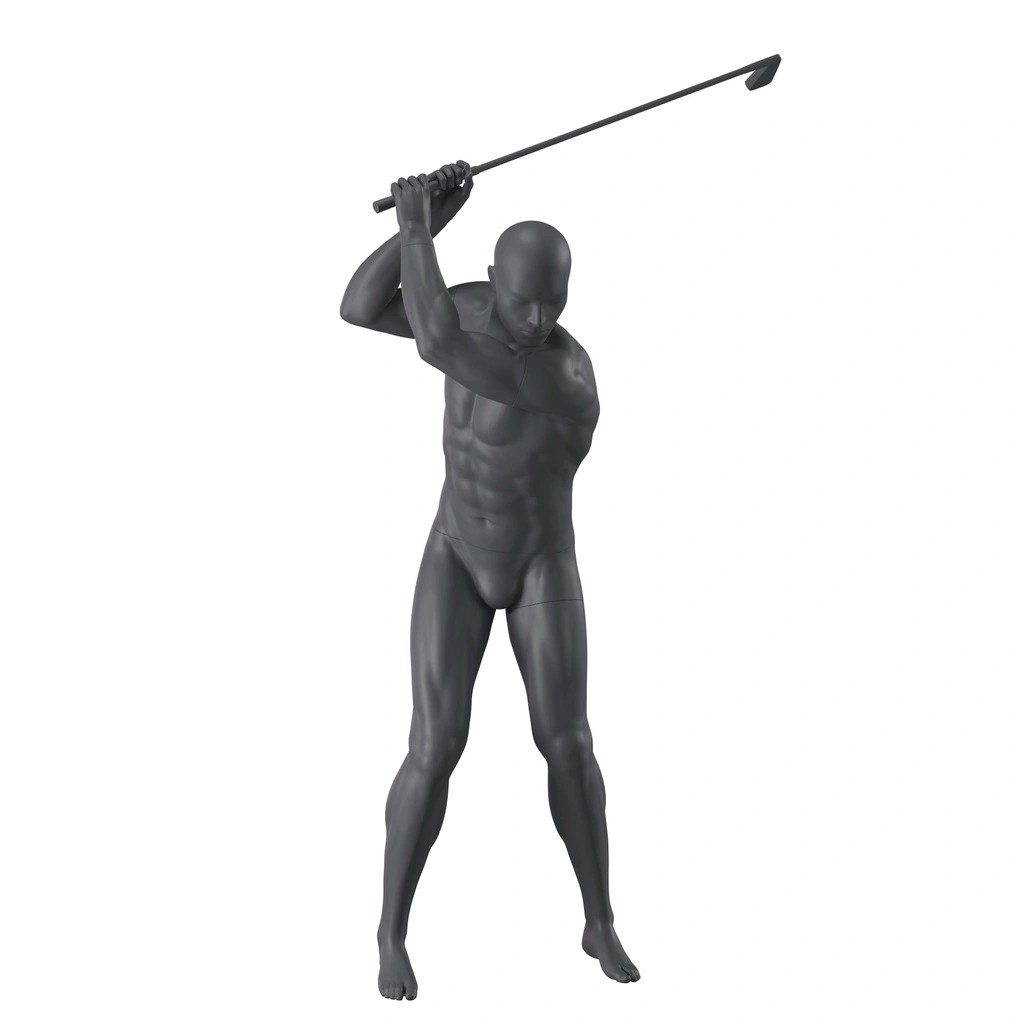BINK - Mannequin homme de sport golf, gris graphite, tête stylisée, pose debout 343